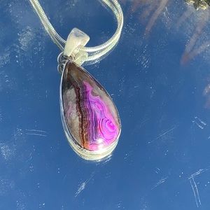 MEXICAN LAGUNA LACE AGATE 925 STERLING SILVER PENDANT